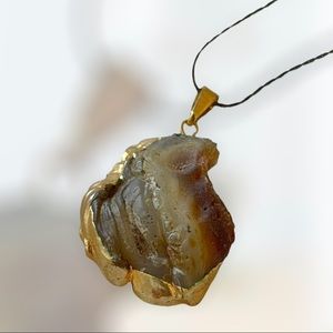 One of kind geode stone two sided gold setting pendant from Mongolia